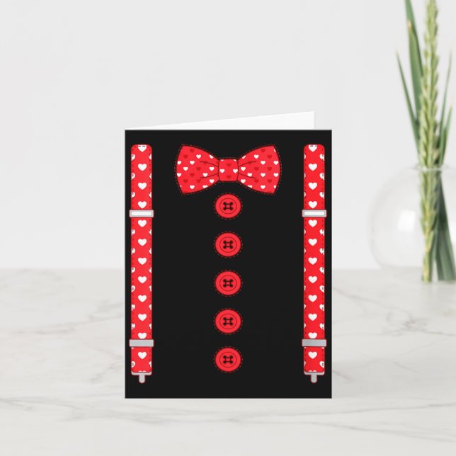 Women's Funny Hearts Bow Tie Suspenders Valentine' Card (Front)