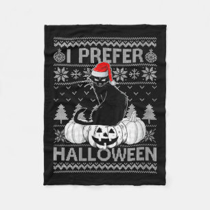 Womens Funny I Prefer Halloween Black Cat Ugly Chr Fleece Blanket