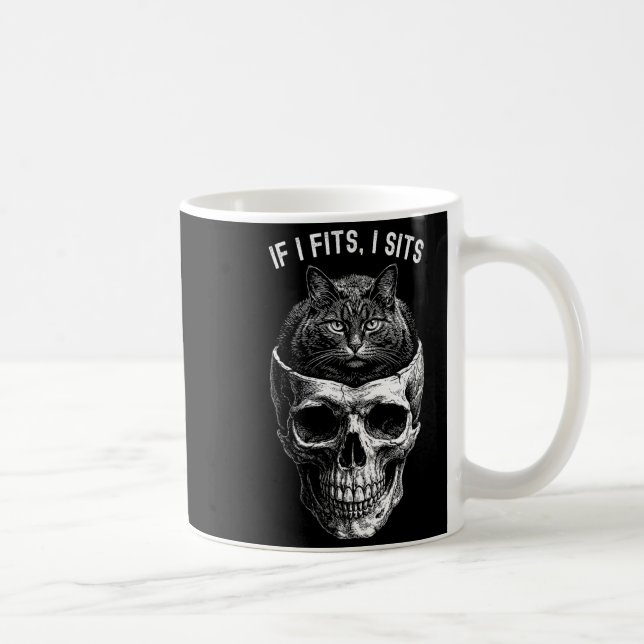 Womens Funny If Fits Sit Black Cat Skull Coffee Mug (Right)