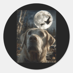 Womens Funny Labrador Selfie Full Moon Flying Classic Round Sticker