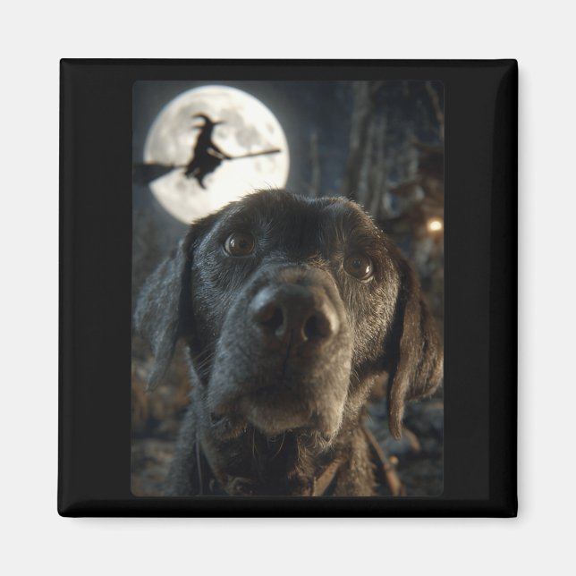 Womens Funny Labrador Selfie Full Moon Flying Magnet (Front)