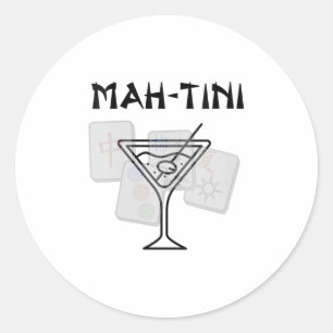 Womens Funny Mahjong Martini Tail Mah Jongg V-neck Classic Round Sticker