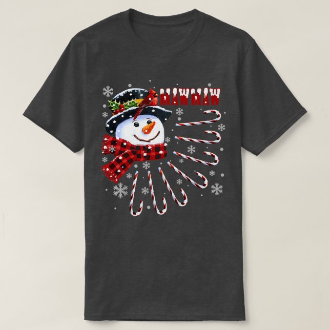 Womens Funny Mawmaw Christmas Snowman with Candy C T-Shirt (Design Front)