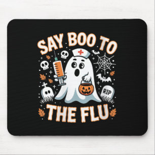 Womens Funny Nurse Ghost Halloween Vaccine Say Boo Mouse Pad