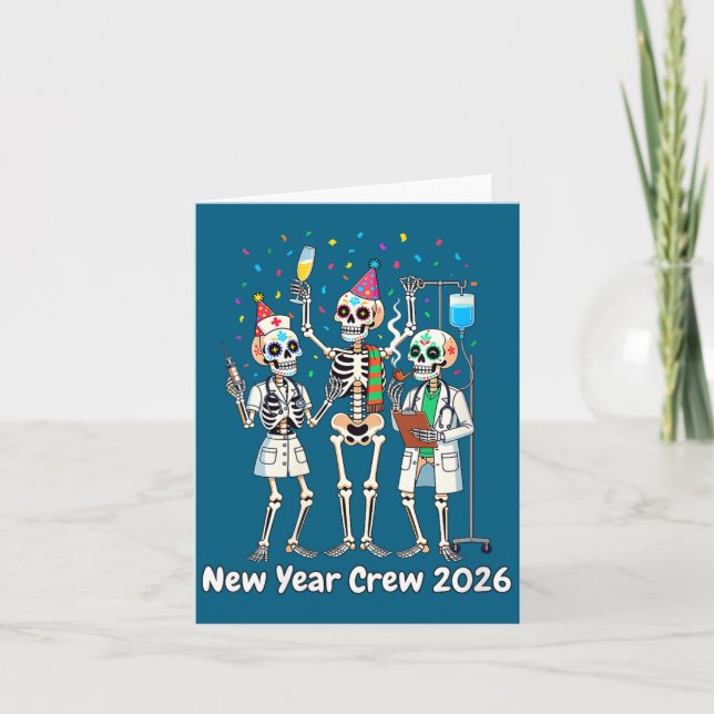 Women's Funny Nurse Skeleton New Year Crew 2026 Er Card (Front)
