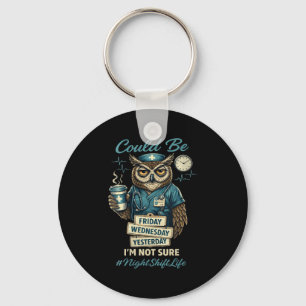 Women's funny nursing owl night shift life squad key ring