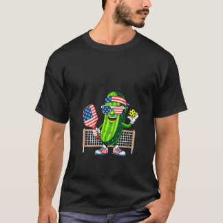 Womens Funny Patriotic Pickle Playing Pickleball P T-Shirt