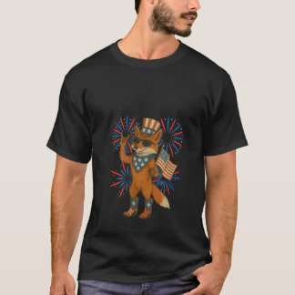 Womens Funny Patriotic Red Fox USA Flag Boots 4th  T-Shirt