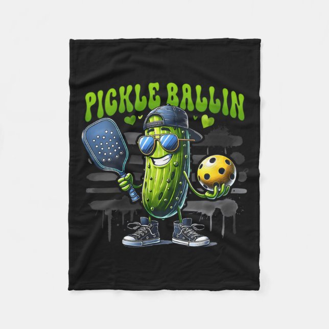 Women's funny pickleball player paddleball pickle fleece blanket (Front)