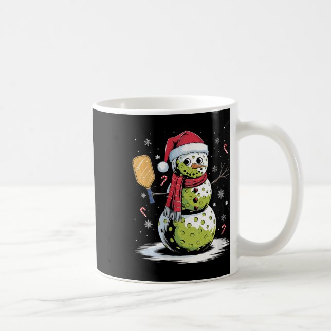 Womens Funny Pickleball Snowman Santa Hat Xmas Coo Coffee Mug (Right)