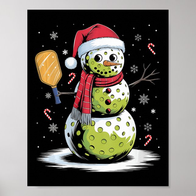 Womens Funny Pickleball Snowman Santa Hat Xmas Coo Poster (Front)