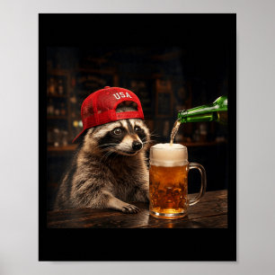 Womens Funny Racoon Drinking Beer Patriotic 4th Poster