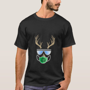 Womens Funny Reindeer Deer With Face Mask And Sung T-Shirt