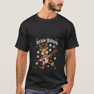 Womens Funny Rock Music Reindeer Christmas Morning T-Shirt