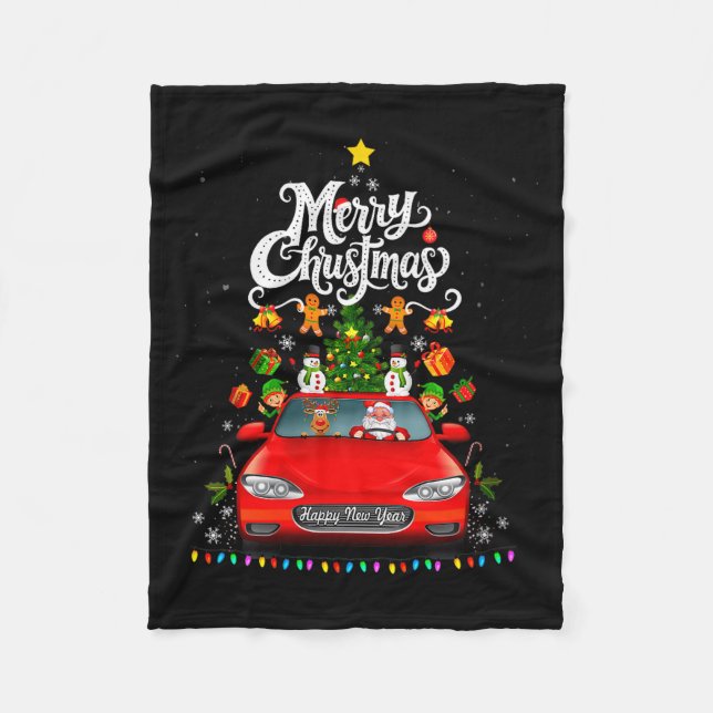 Womens Funny Santa Driving Wagon Red Truck Christm Fleece Blanket (Front)
