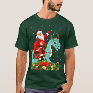 Womens Funny Santa Riding Brontosaurus Dinosaur Ch T-Shirt