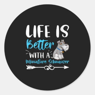 Womens Funny Schnauzer Life Is Better With Minia Classic Round Sticker