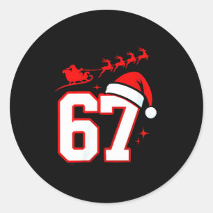 Womens Funny Six Seven 67 Meme 6 7 Elf Santa Chris Classic Round Sticker
