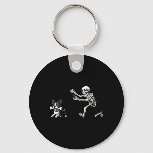 Womens Funny Skeleton Chasing Terrier Dog Mum Key Ring (Front)