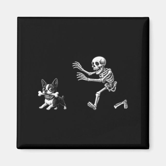 Womens Funny Skeleton Chasing Terrier Dog Mum Magnet (Front)