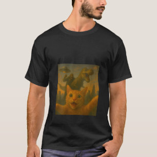 Womens Funny Surprised Scared Cat Selfie T Rex Din T-Shirt