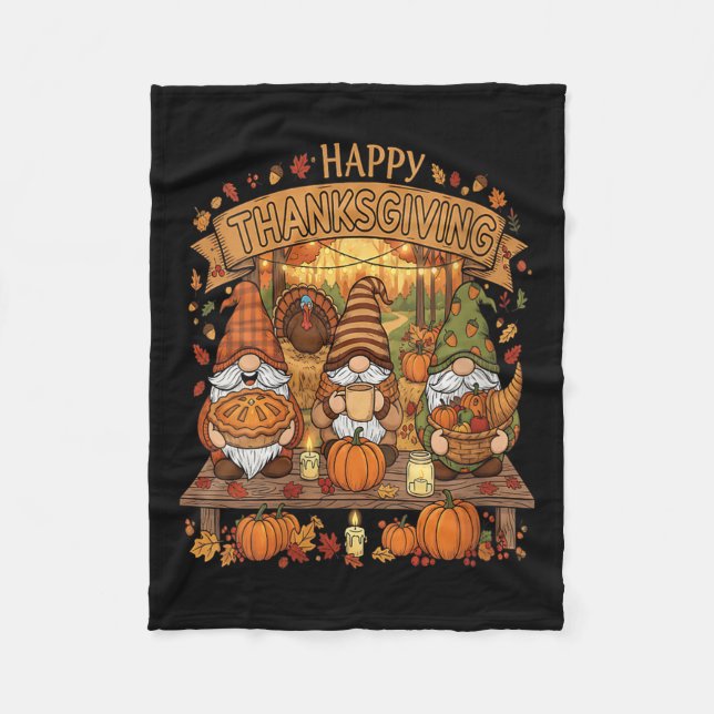 Womens Funny Thanksgiving Gnome Squad With Festive Fleece Blanket (Front)