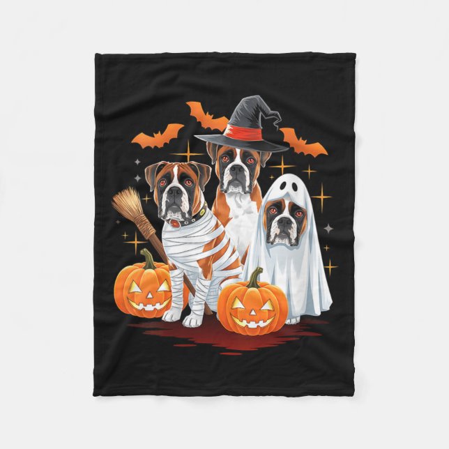 Womens Funny Three Boxer Pumpkin Halloween Dog Fleece Blanket (Front)