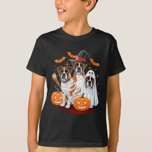 Womens Funny Three Boxer Pumpkin Halloween Dog T-Shirt