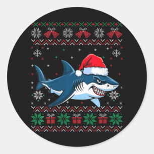 Womens Funny Ugly Christmas Shark Santa Hat Lights Classic Round Sticker