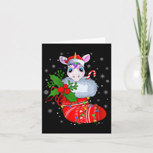 Womens Funny Unicorn In Christmas Socks Santa Clau Card