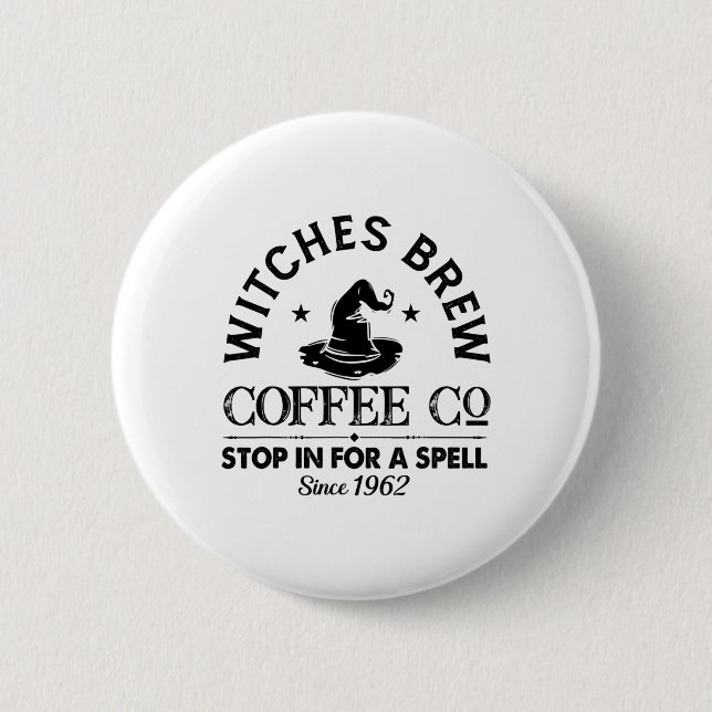 Womens Funny Witch Hat Witches Brew Coffee Hallowe 6 Cm Round Badge (Front)