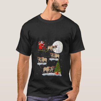 Womens Funny Xmas Lighting Tree Santa Riding Masti T-Shirt