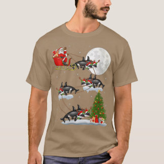 Womens Funny Xmas Lighting Tree Santa Riding Orca  T-Shirt
