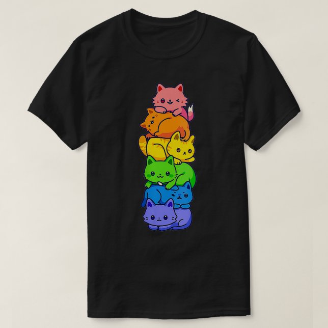 Womens Gay Pride Cat LGBT Kawaii Cats Pile Cute An T-Shirt (Design Front)