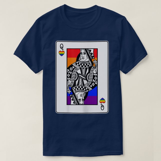 Womens Gay Pride Queen Of Hearts LGBT-Q Cool Rainb T-Shirt (Design Front)