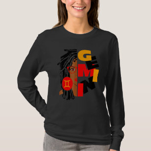 Womens Gemini Girl Afro Locs Girl Zodiac Signs Bir T-Shirt