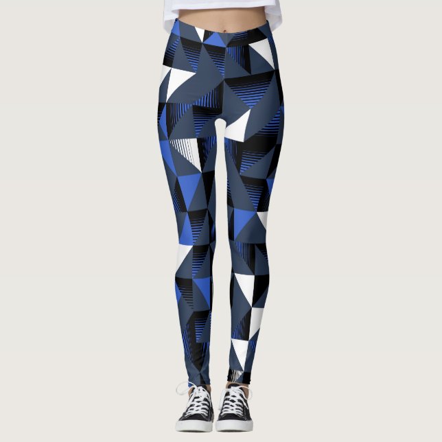 Women's Geometric Blue/White Leggings (Front)