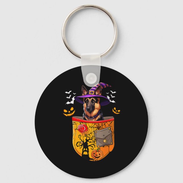 Womens German Shepherd As Witch In Pocket Key Ring (Front)