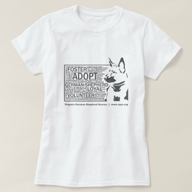 Women's German Shepherd Word Cloud Rescue Grey T-Shirt (Design Front)