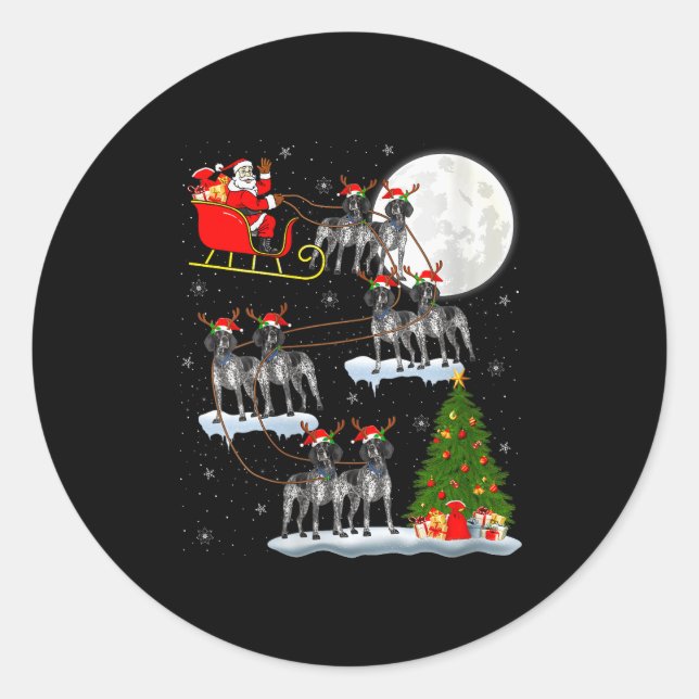 Womens German Shorthaired Inter Dog Christmas Sant Classic Round Sticker (Front)