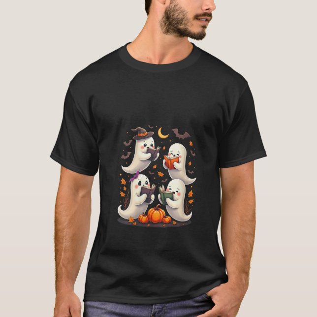 Womens Ghost Book Reader Reading Book Lover Teache T-Shirt (Front)