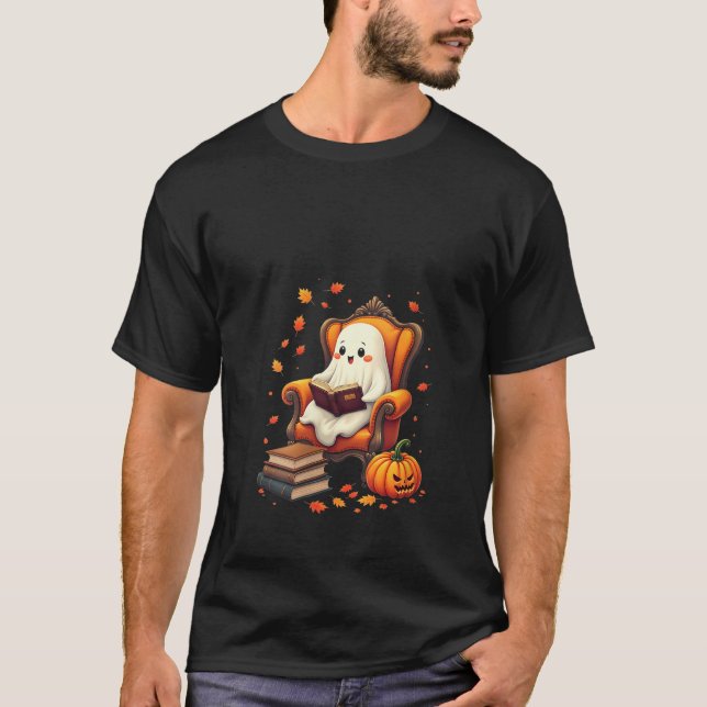 Womens Ghost Book Reader Reading Book Lover Teache T-Shirt (Front)