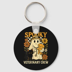 Womens Ghost Holding Black Cat Dog Veterinarian Key Ring