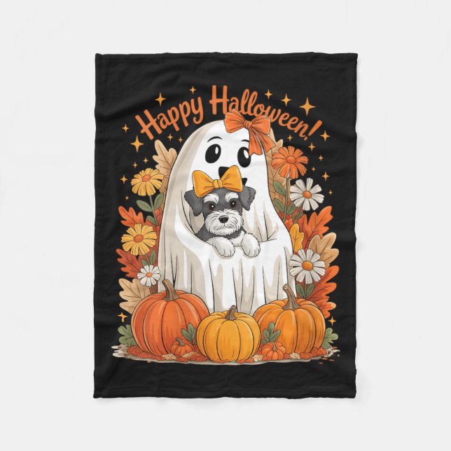Womens Ghost Holding Miniature Schnauzer Dog Fleece Blanket (Front)