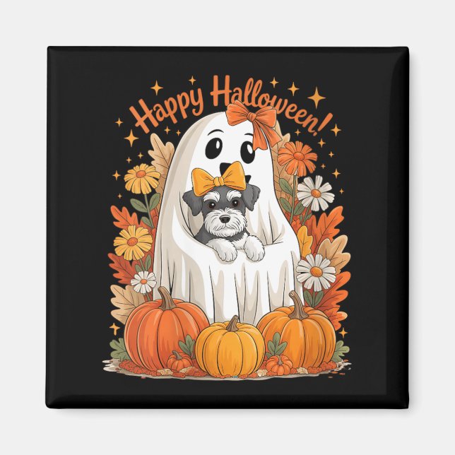 Womens Ghost Holding Miniature Schnauzer Dog Magnet (Front)