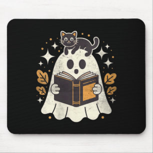 Womens Ghost Reading Book Halloween Library Black Mouse Pad