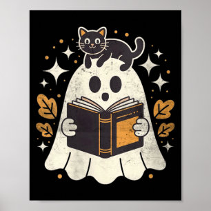 Womens Ghost Reading Book Halloween Library Black Poster