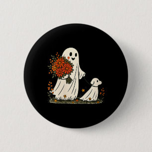 Womens Ghost Walking Dog Spooky Funny Halloween 6 Cm Round Badge