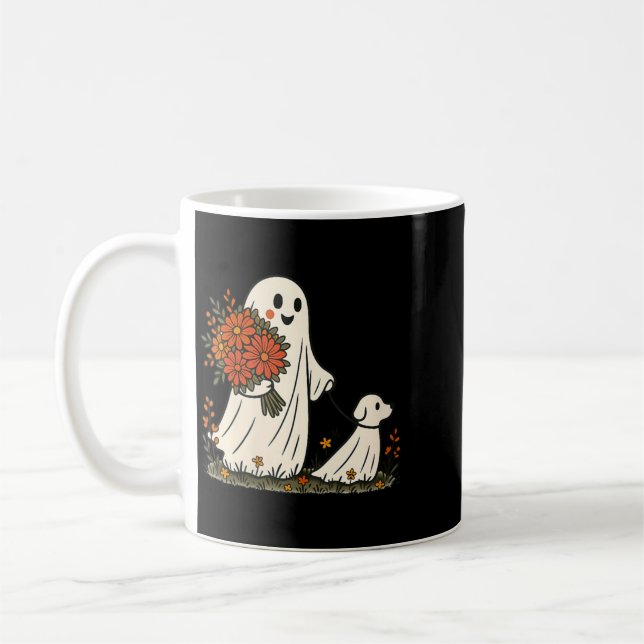 Womens Ghost Walking Dog Spooky Funny Halloween Coffee Mug (Left)