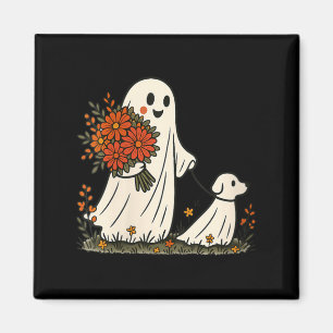 Womens Ghost Walking Dog Spooky Funny Halloween Magnet